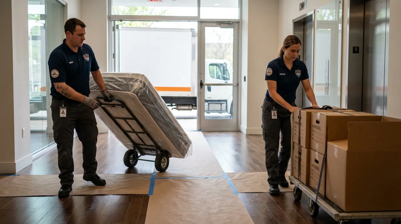 Professional apartment movers loading elevator in Barceloneta, PR